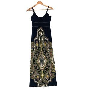 Vintage Sundress Maxi Black Slinky Sleeveless Snap Paisley Y2K Small